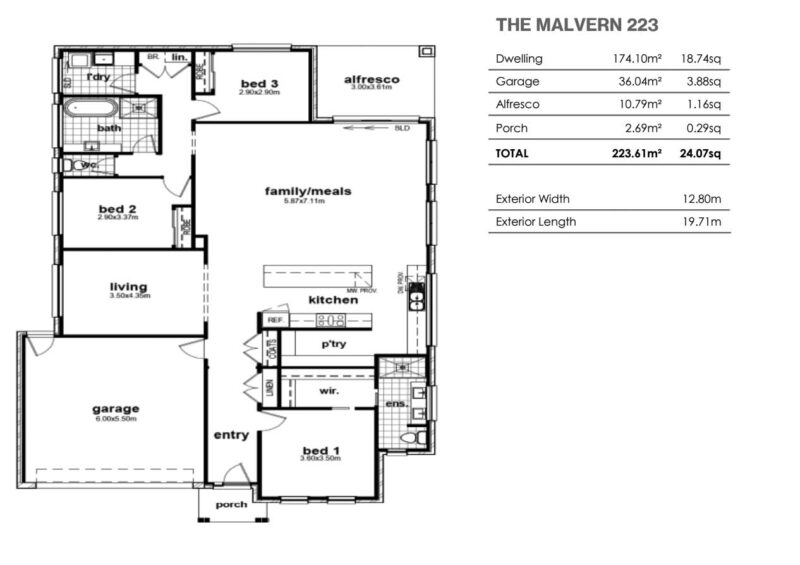 Cheviot Homes The Malvern 223 - 3 Bedrooms 2 Bathrooms - Floorplan