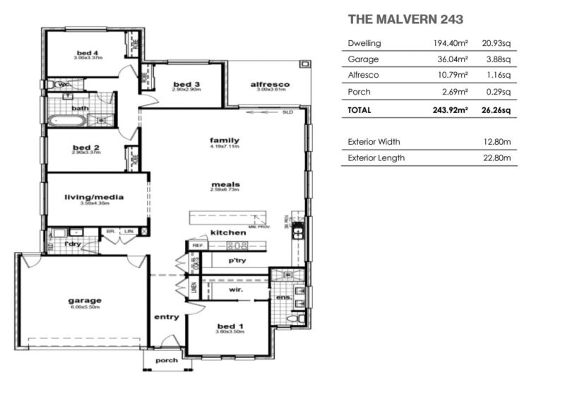 Cheviot Homes The Malvern 243 - 4 Bedrooms 2 Bathrooms - Floorplan