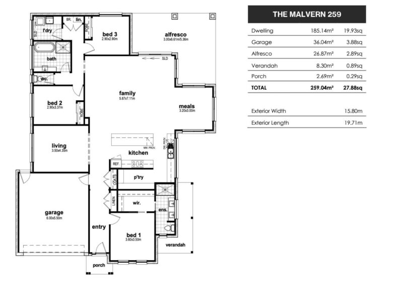 Cheviot Homes The Malvern 259 - 3 Bedrooms 2 Bathrooms - Floorplan