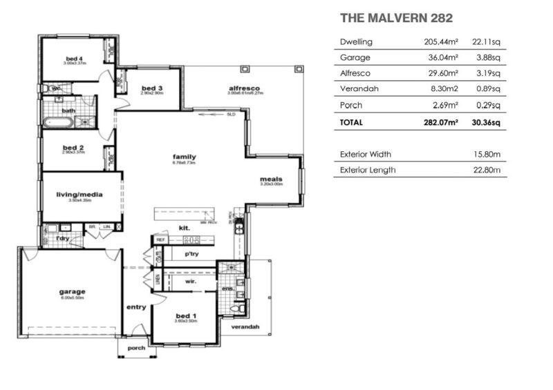 Cheviot Homes The Malvern 282 - 4 Bedrooms 2 Bathrooms - Floorplan